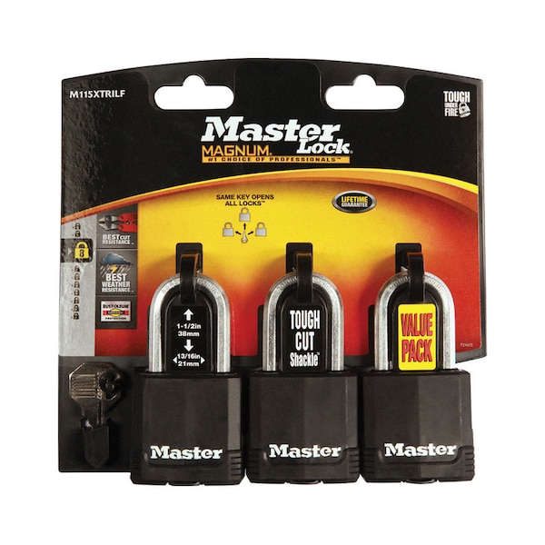 Master Lock Magnum 1-7/8 in. H X 1-3 in. W X 1-3/4 in. L Steel Ball Bearing Outdoor Padlock, PK3 M115XTRILFCCSEN - main